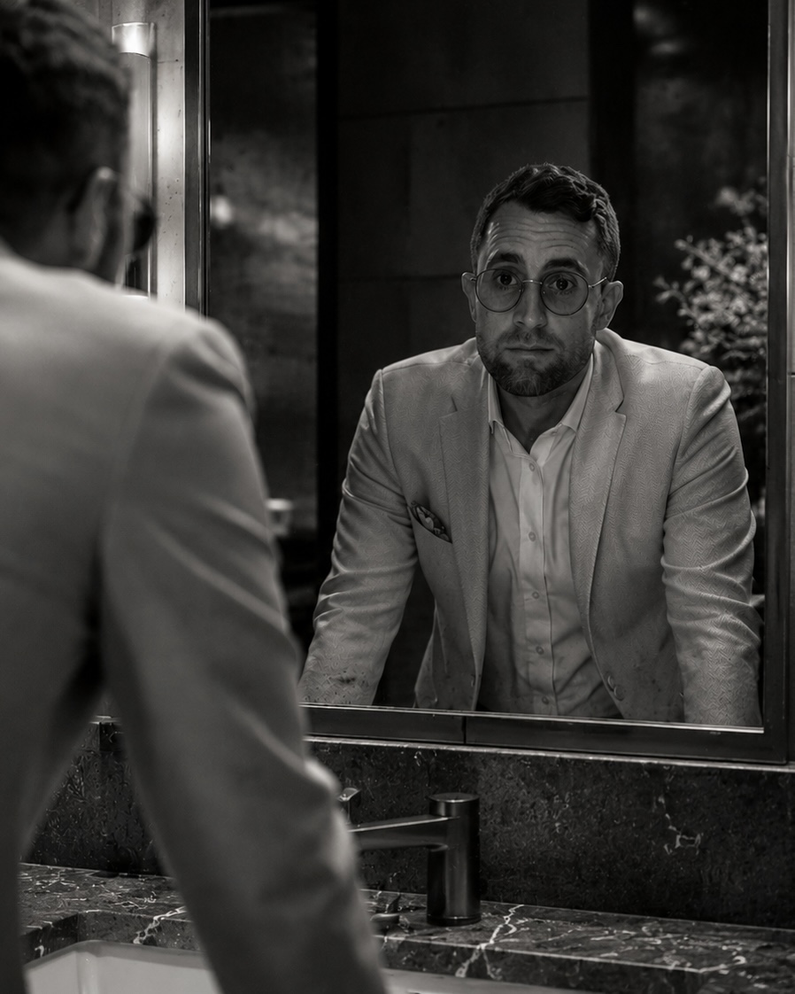 Ben Wain reflected in a mirror